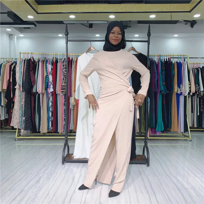 2020 Fashion MuslimジャンプスーツドレスアバヤTurkey Dubai女性Islamic服ファッションジャンプスーツとベルト
