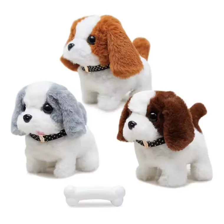 HT mainan anjing elektrik, mainan anjing mewah lucu interaktif berjalan dengan suara untuk anjing peliharaan untuk anak-anak