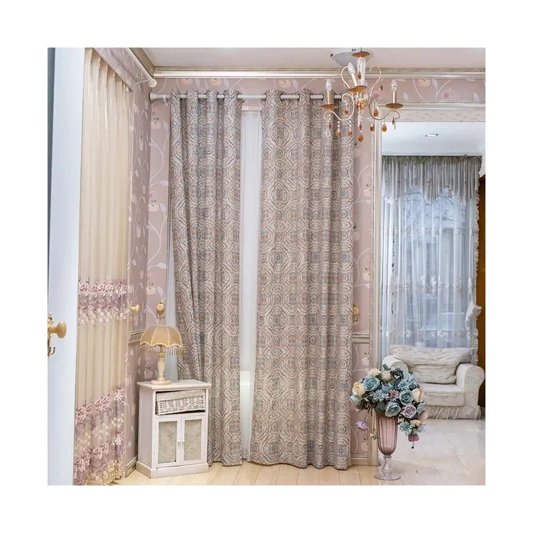Precio barato de fábrica 100% cortina de algodón de poliéster con línea colorida para colecciones de sala de estar diseñador de bodas