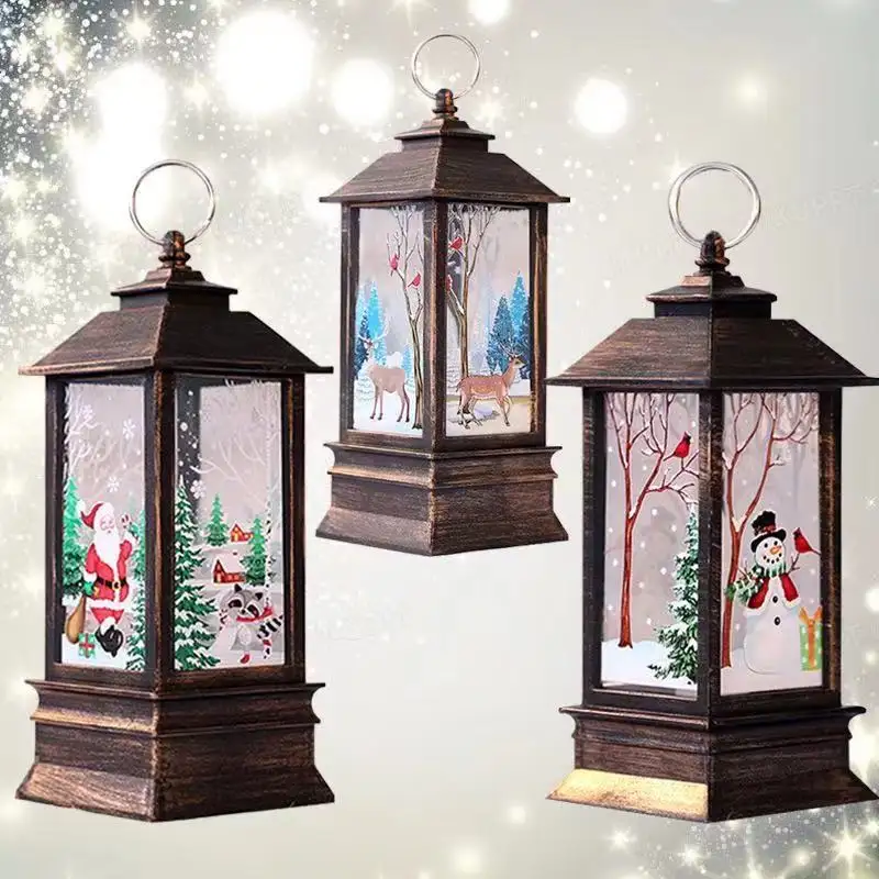 Lanterne Antique LED D'eau lumineuse Rotation Bonhomme De Neige De Noël Scène Tourbillonnant De Noël boule à neige