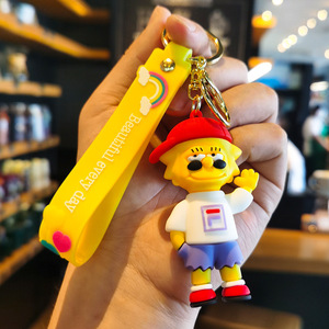 Karikatür Simpsons anahtarlık 3D yumuşak Pvc çanta anahtarlığı kolye Anti kayıp anahtarlık araba anahtarı