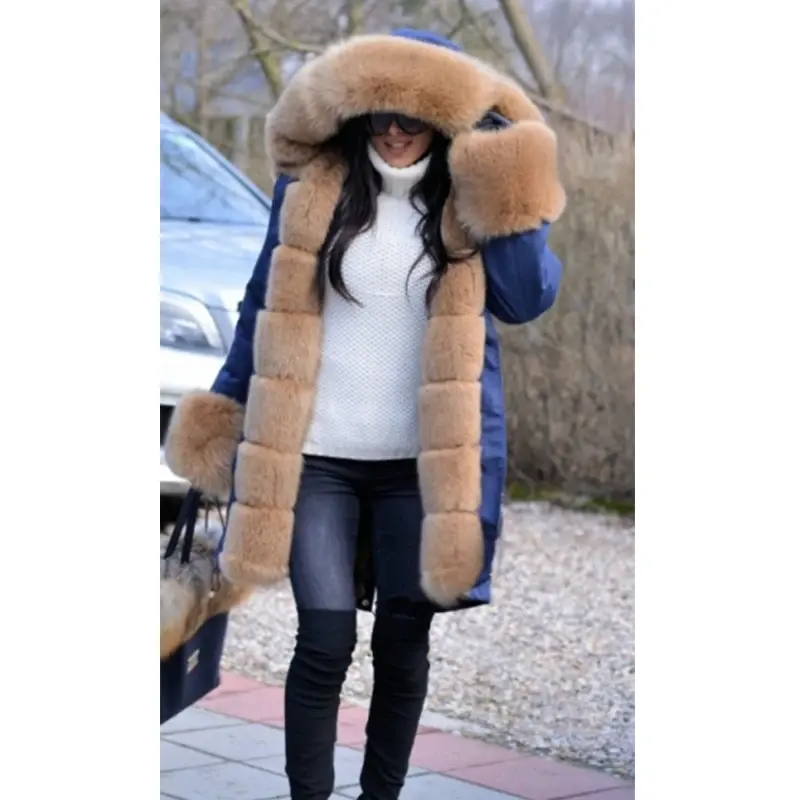 New Arrival Women Parka With Natural Fox Fur Collar Real Fur Coat Winter Fur Jacket Thick Warm Outwear Trendy