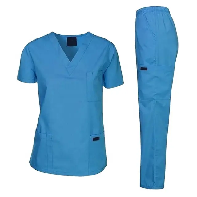 Enfermeira do hospital, traje de algodão macio de boa qualidade estilo do pescoço em v uniforme de hospital