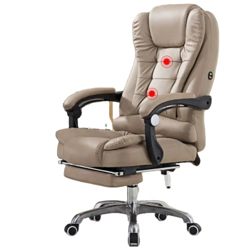 Wholesale Khaki Leather Office Executive Chair With Massage Conference Ergonomic Swivel PC Vibrating Chair For Computer Desk