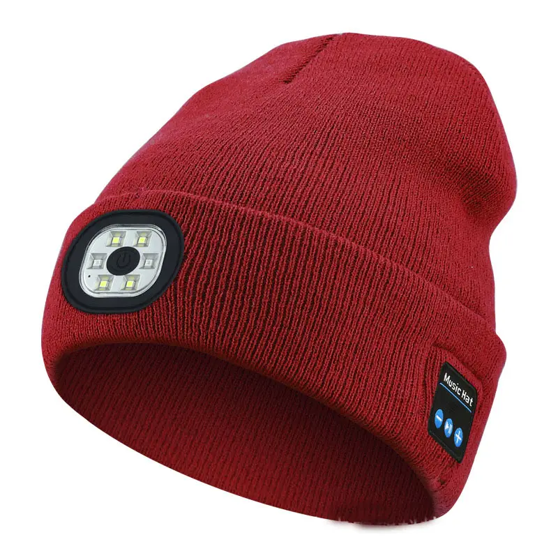 Berretto in maglia lavabile con Logo personalizzato all'ingrosso con Bluetooth e LED alla moda cappelli a cuffia Bluetooth Unisex con cuffie