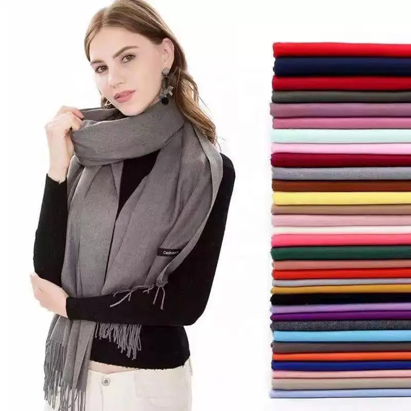 2021 Winter Cashmere Women Scarf Female Luxury Brand Scarves Shawl Wraps Lady Tassel Bandana Women Solid Warm Wear Plain Dyed