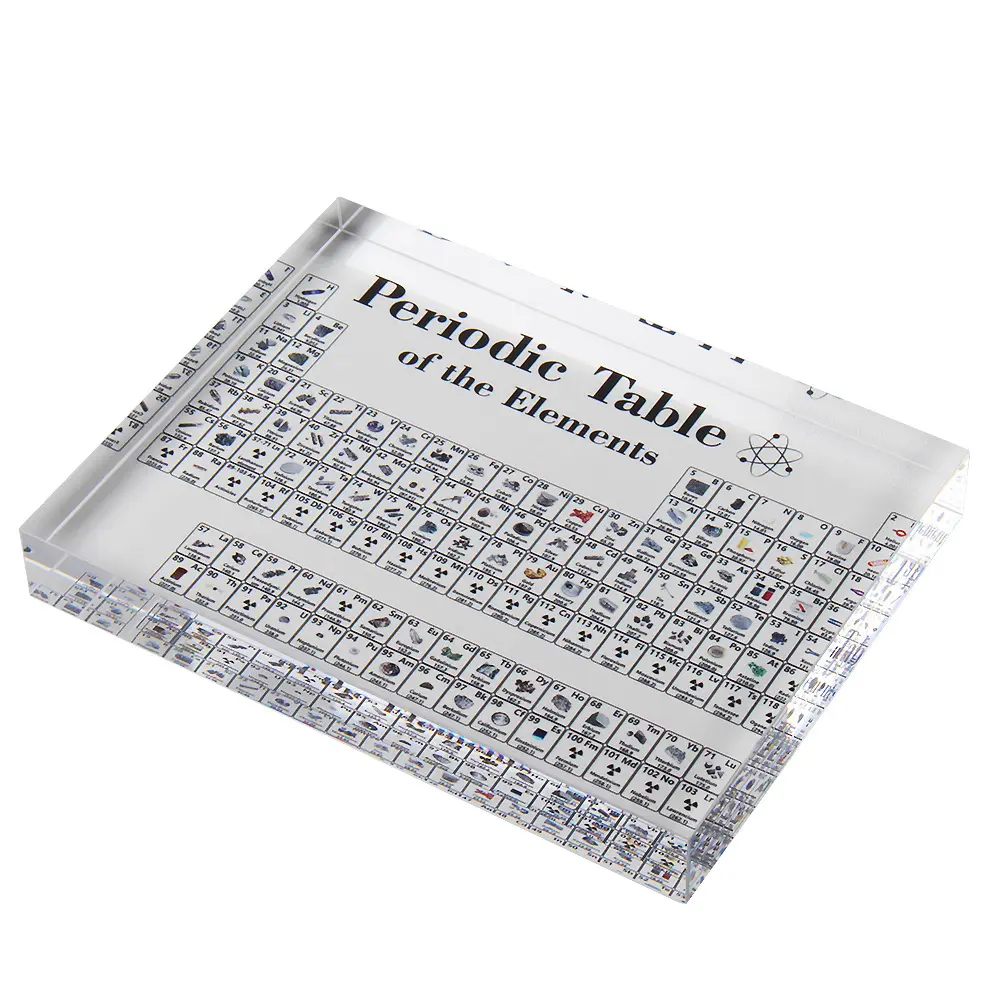 Tabela periódica com 83 elementos reais dentro de acrílico, exibição de mesa periódica para estudo e presentes
