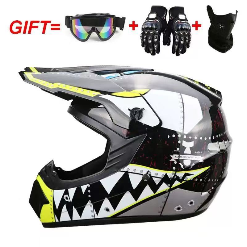 Gafas, máscara y guantes de tiburón negro brillante.