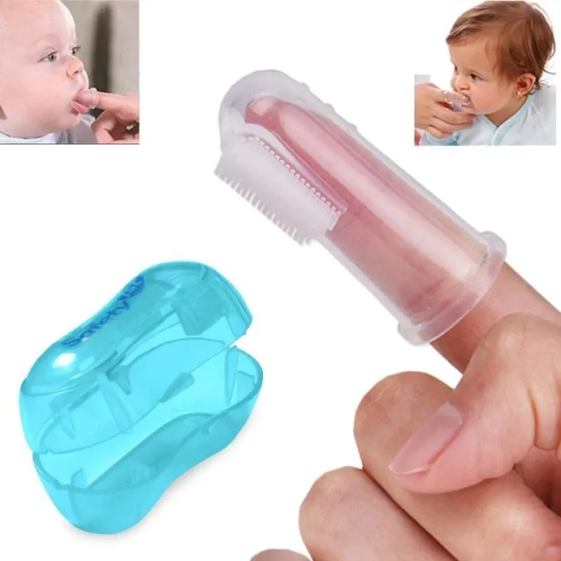 Cepillo de limpieza de goma para bebés, cepillo de dientes de silicona suave para dedo del bebé, masaje transparente
