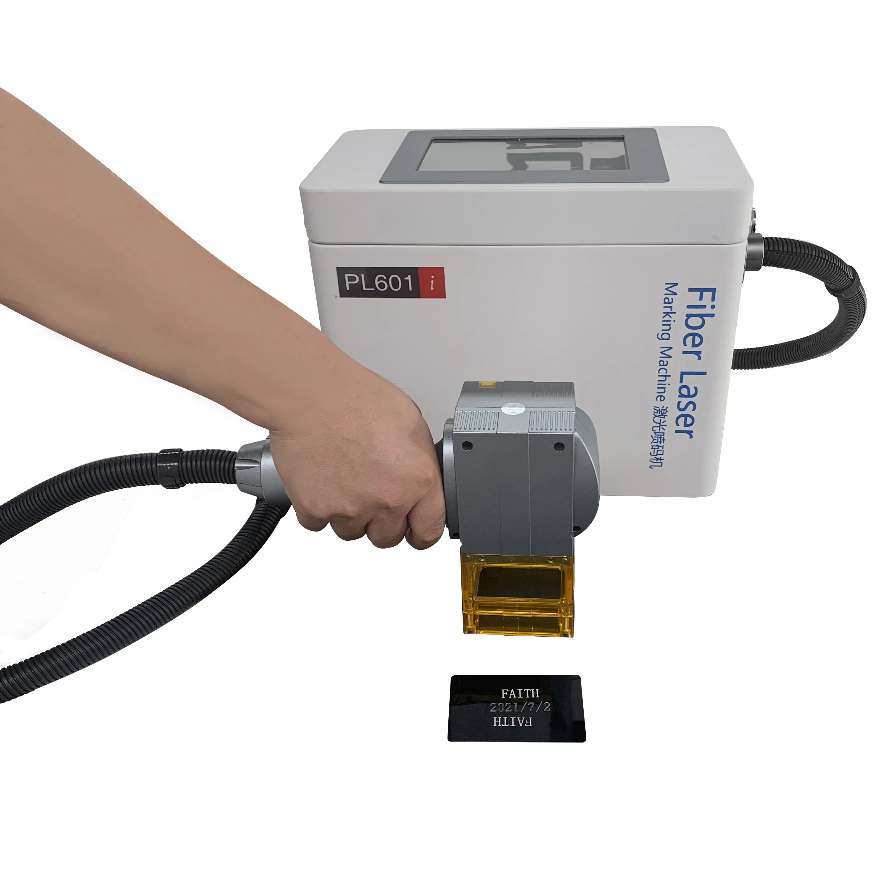 Mesin Penanda Genggam Pengukir Laser Portabel Serat 20W, Printer Laser Mini Tanggal Logo Tanggal