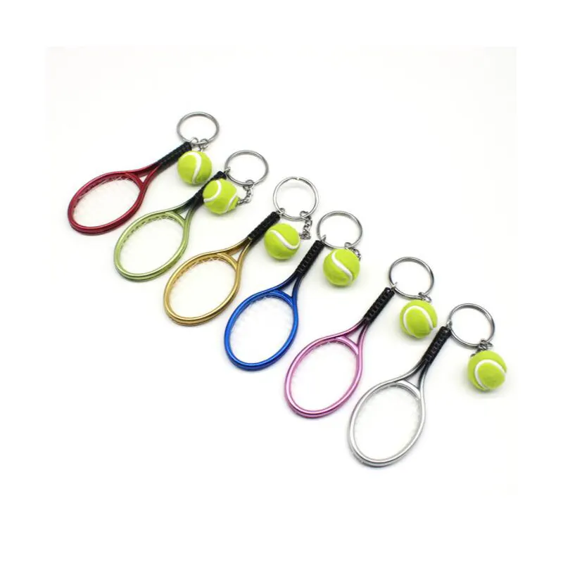 Atacado Esporte Chave Titular PVC Plástico Tennis Ball Keyring ABS 3D Lembrança Presentes Mini Tênis E Raquete De Tênis Chaveiros