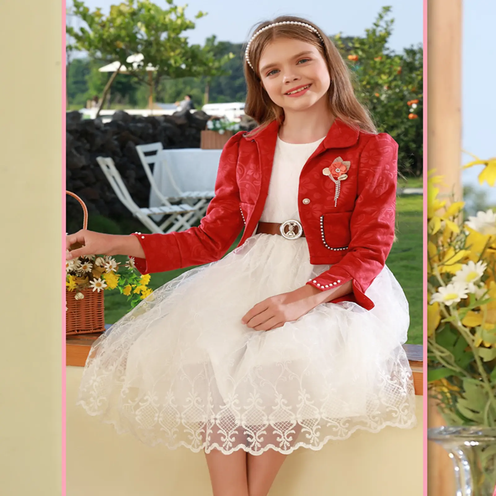 Mùa Xuân Buổi Tối Váy 2023 Mùa Thu Công Chúa Ăn Mặc Trẻ Em Của Dài Tay Áo Bộ Áo Cưới Ngọc Trai Ăn Mặc