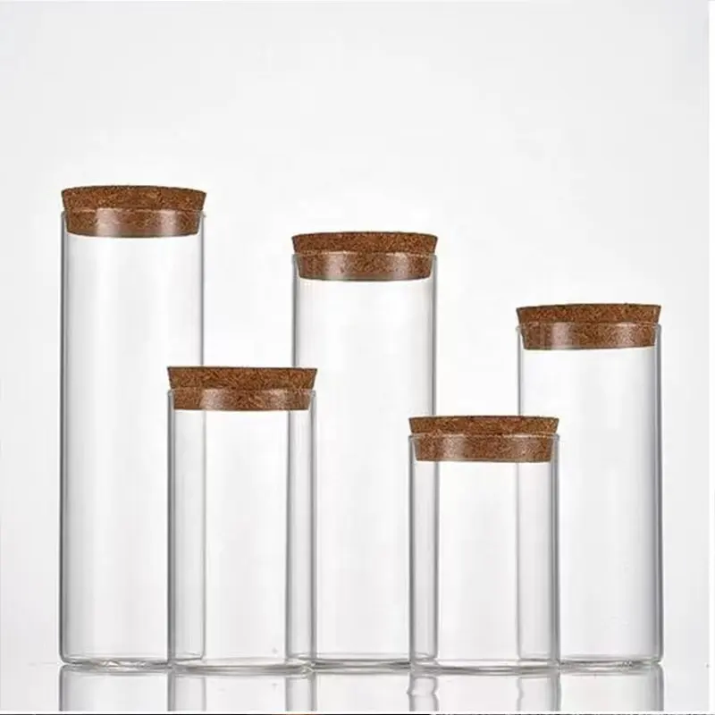 Best Cheap Airtight Cylinder Food Candy Containers Small Glass Storage Jars With Wooden Top Lid