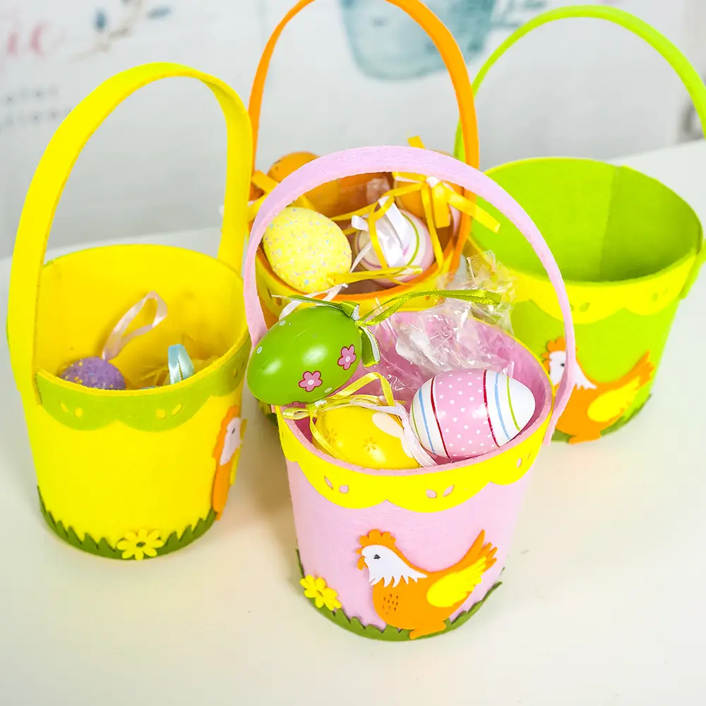 Cesta de ovos para caça de páscoa, cesta de ovos de feltro para primavera, presentes para doces e cesta de páscoa