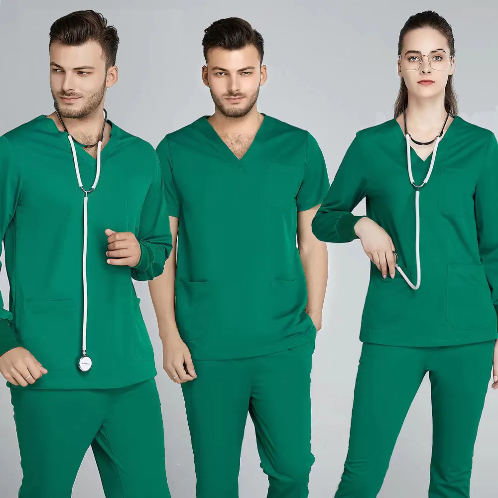 هنتر الأخضر الدعك زي مستشفى الطبية الدعك ممرضة طويلة الأكمام سترة ملابس الجراحين للنساء