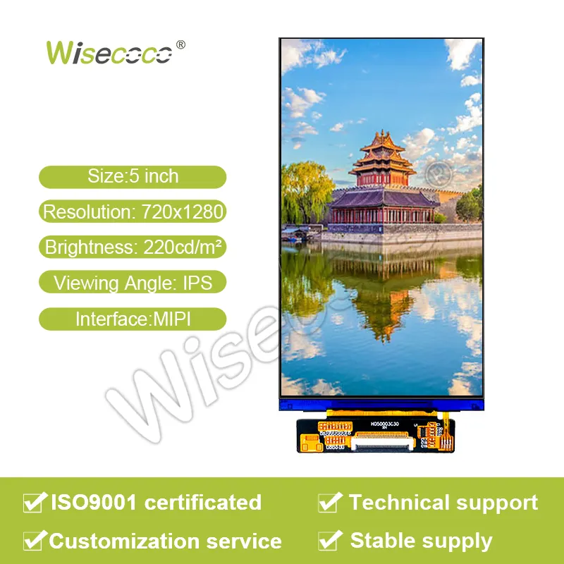 Wiseco tùy chỉnh kích thước màn hình và độ sáng IPS LCD 5 inch hiển thị mipi cảm ứng tùy chọn mipi 720*1280 LCD