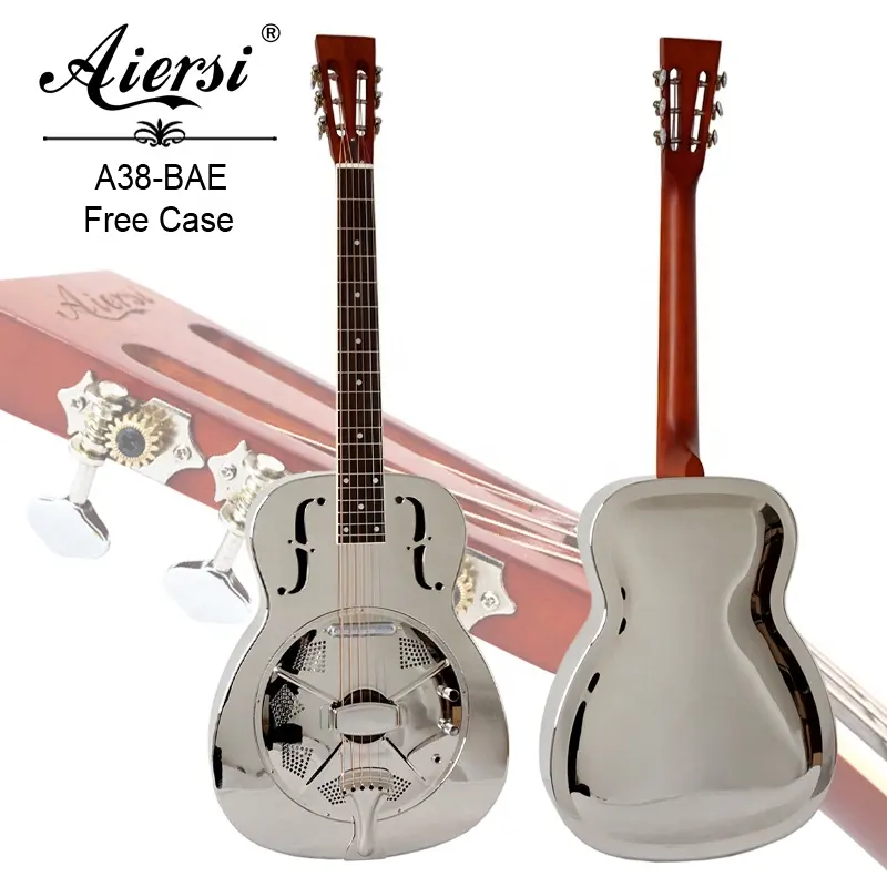 Hot Sale Custom Made China Aiersi Merk Single Cone Bell Messing Body Vintage Gloss Chroom Plate Elektrische Resonator Gitaar