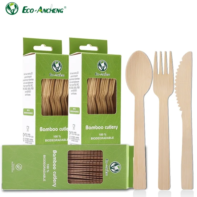 Cubiertos de bambú biodegradables de 170mm Cuchara de bambú Cuchillo y tenedor Cubiertos para fiesta