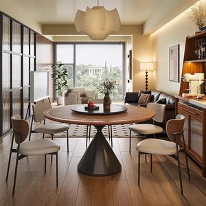 Bàn xoay bàn ăn hiện đại cao cấp Pháp Retro nhà cảm thấy gỗ Inlay gỗ kết cấu hiện đại đá bàn ăn - Product Image 1