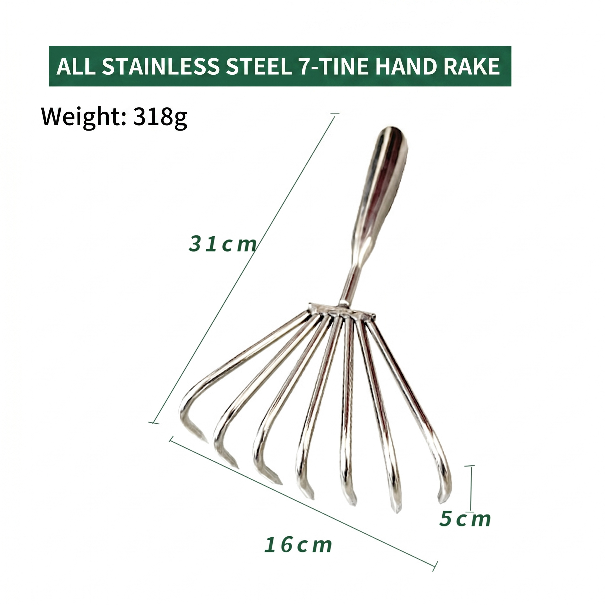 All stainless steel seven teeth 5cm rake