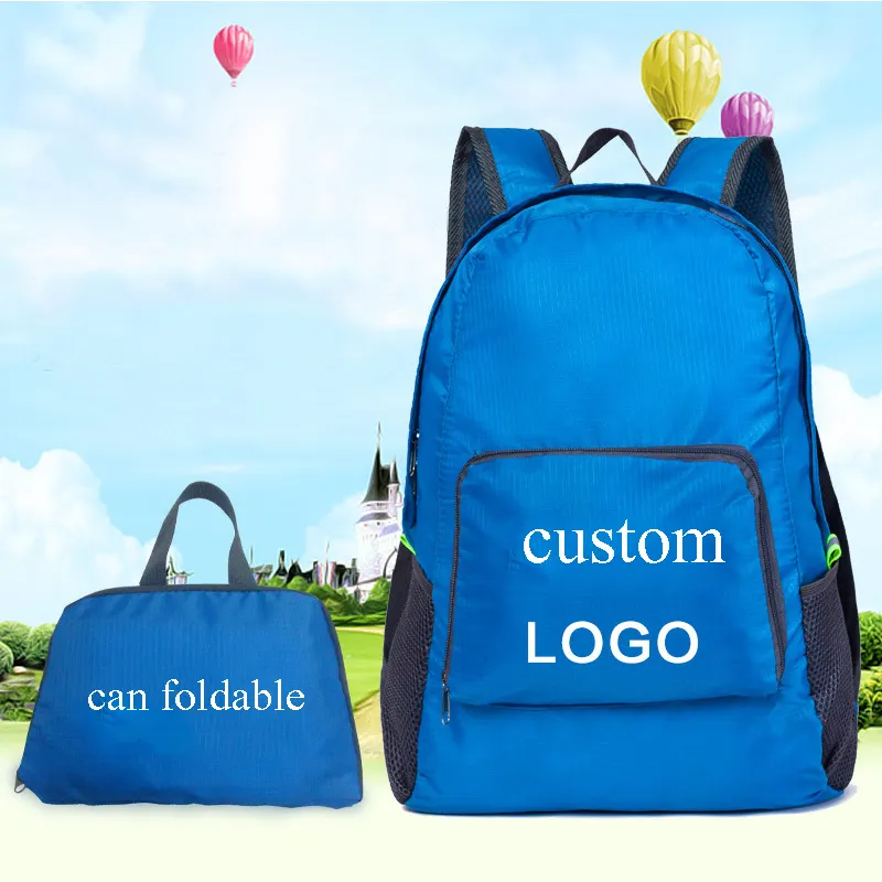 Promotion cheap light weight polyester portable hiking travel foldable backpack with custom logo
