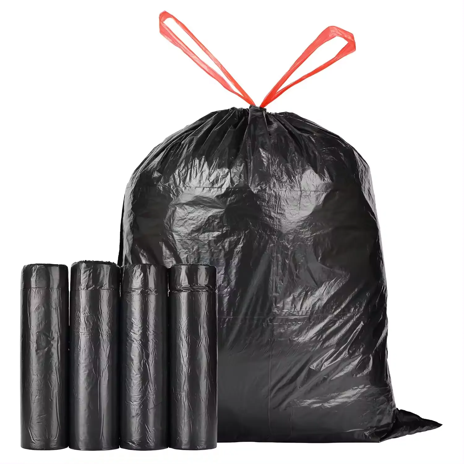 Saco de lixo de plástico preto com alça e cordão, saco plástico para escritório doméstico, com 13 galões, qualidade premium, contagem de 480