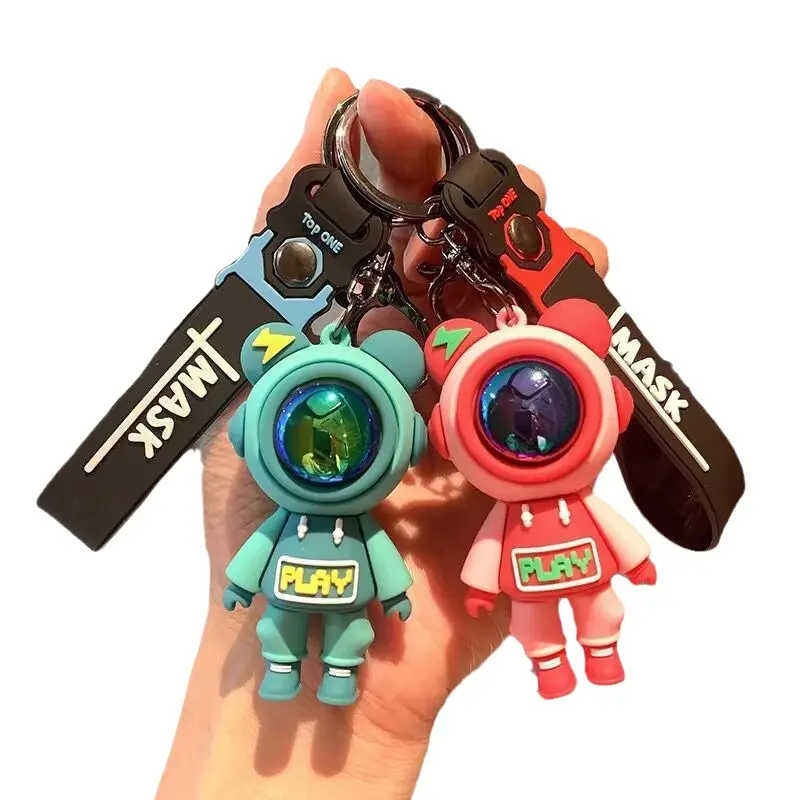 Creative 3D Bear Lightning Keychain 3D Mechanical Wind PVC Stretchable Silicone Astronaut Rubber Accessory Keyring