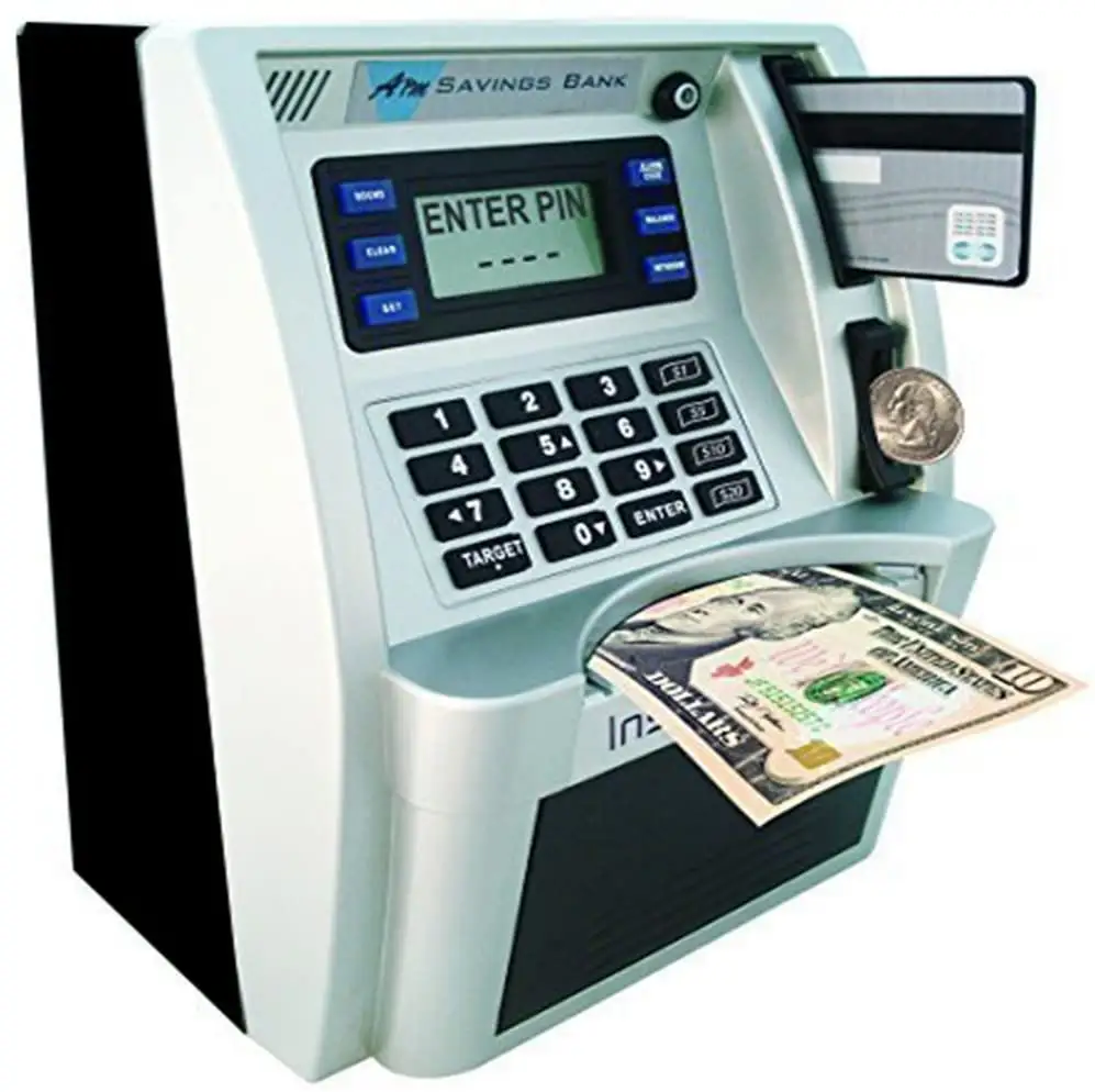 กระปุกออมสินดิจิตอลสำหรับเด็กกระปุกออมสิน ATM สำหรับเก็บเหรียญด้วยเสียงจริงฝากเงินสดเอทีเอ็มกระปุกออมสิน