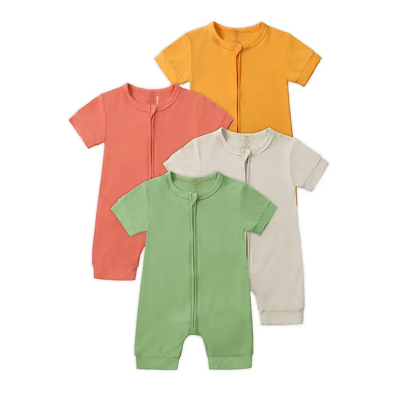 गर्मियों बांस बच्चे Romper जिपर शिशु कपड़े पजामा नवजात ठोस रंग कम बाजू बच्चे Romper स्लीपर बच्चों के कपड़े