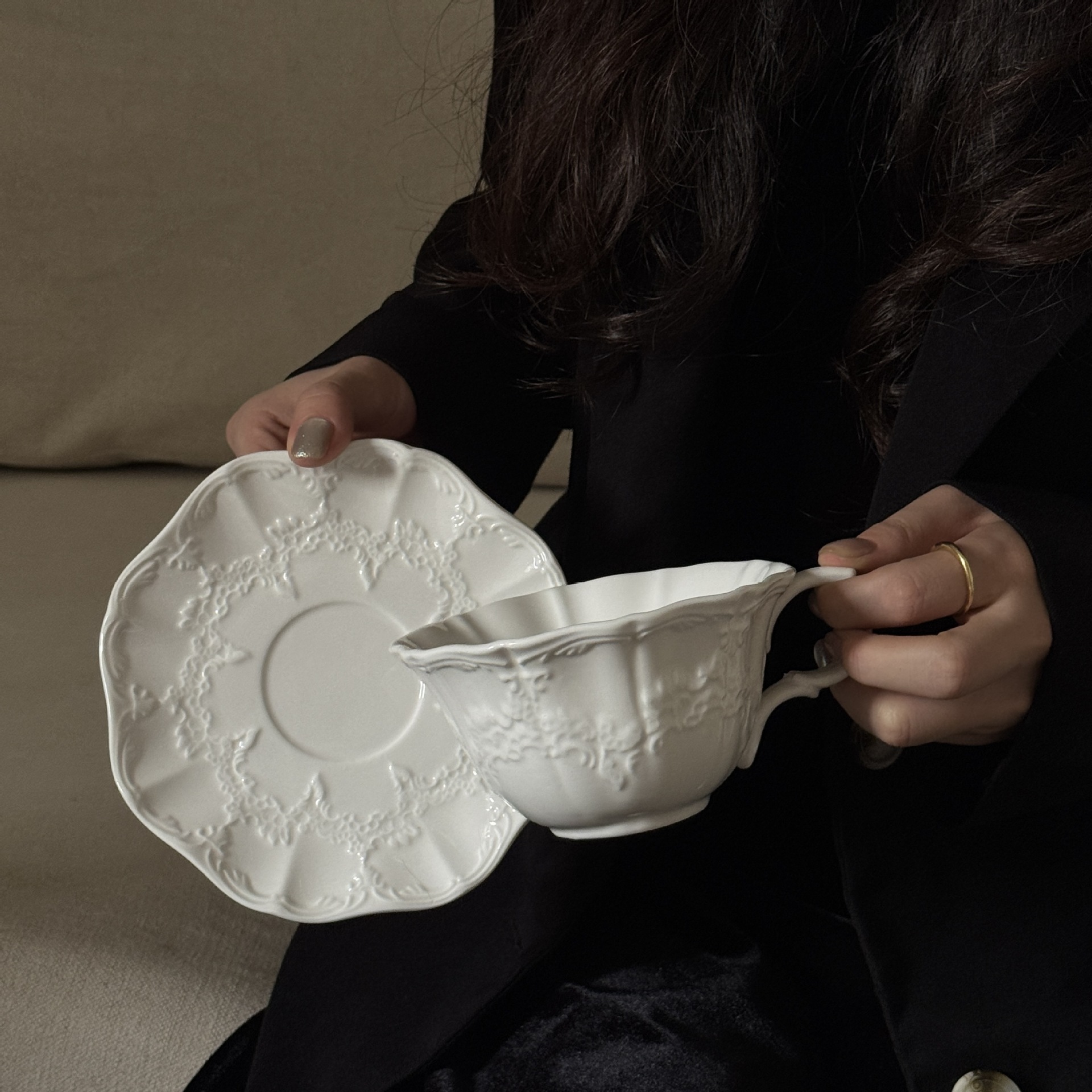 Moonlight lace cup and saucer