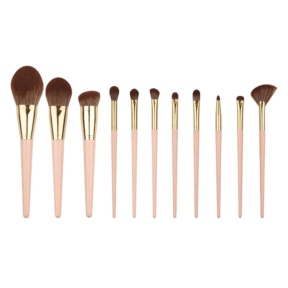 Custom Logo Makeup Brushes Private Label Alta Qualidade Profissional Luxo Marrom Dourado 10pcs Makeup Brush Set