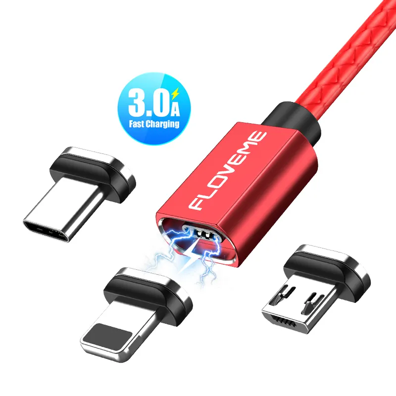 Бесплатная доставка 1 образец OK 3A кабель для iPhone Micro USB Тип C FLOVEME LED Быстрая зарядка передача данных Магнитный телефонный кабель