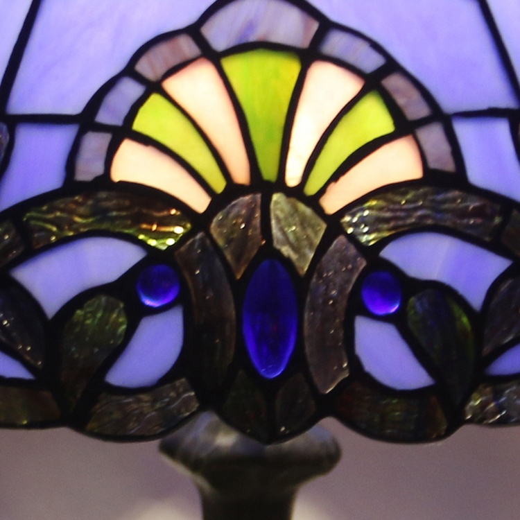 LongHuiJing Tiffany Lamp Stained Glass Desk Lamps 18 Inch Tall Blue Purple Baroque Shade