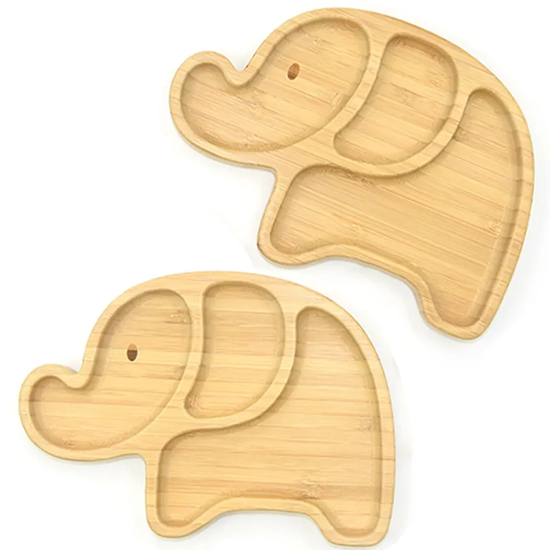 Assiettes en bambou pour tout-petits au design personnalisé pour enfants assiette pour bébé en fibre de bambou avec dessin animé ours éléphant animal