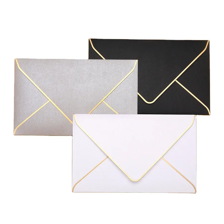 Sobres de boda con estampado de logotipo personalizado, papel de aluminio dorado, tarjeta de felicitación de negocios, negro, blanco, rosa, gris, rojo, precio de fábrica