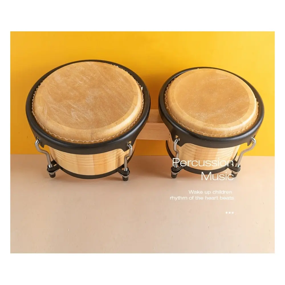 JELO TL-BD 7"+9" Wooden Bongos with cowskin Drumhead Professional Musical Instruments for Adults & Kids Bongo Drum