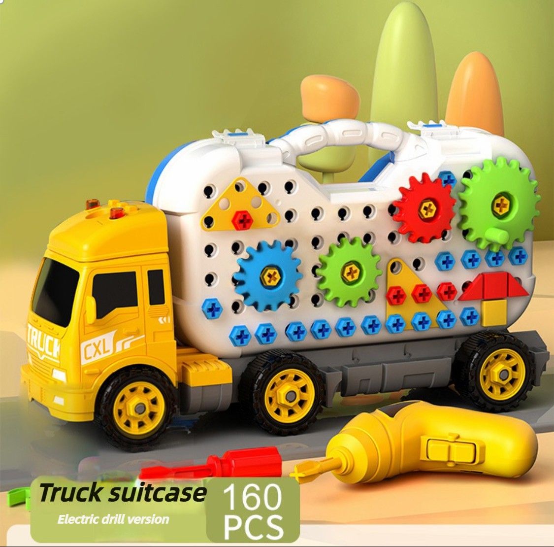 160 pcs sound and light container truck including electric drill