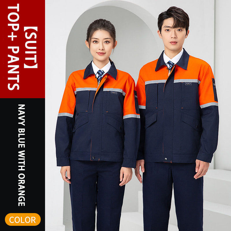 Costume bleu foncé et orange