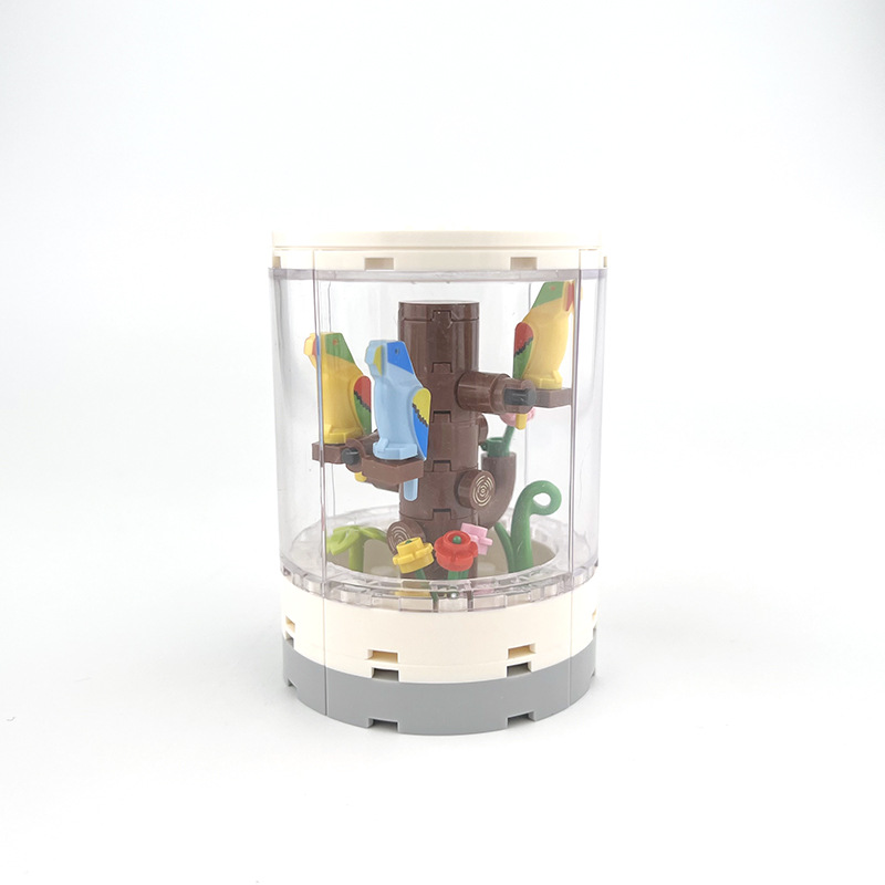 Caja de Observación Redonda para Loros con Dibujos en Papel