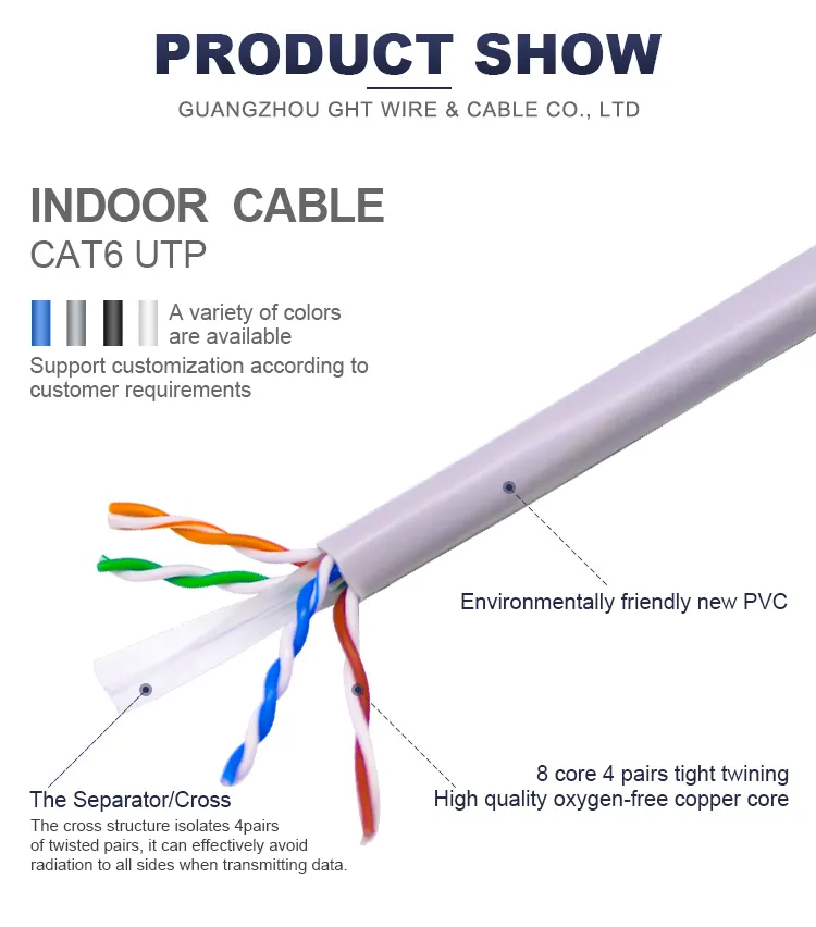 Cabo de comunicação cat5 cat5e cat6 cat6a cat7 utp 100%, produto de fábrica, cobre natural/cca 305m/1000ft, 4p