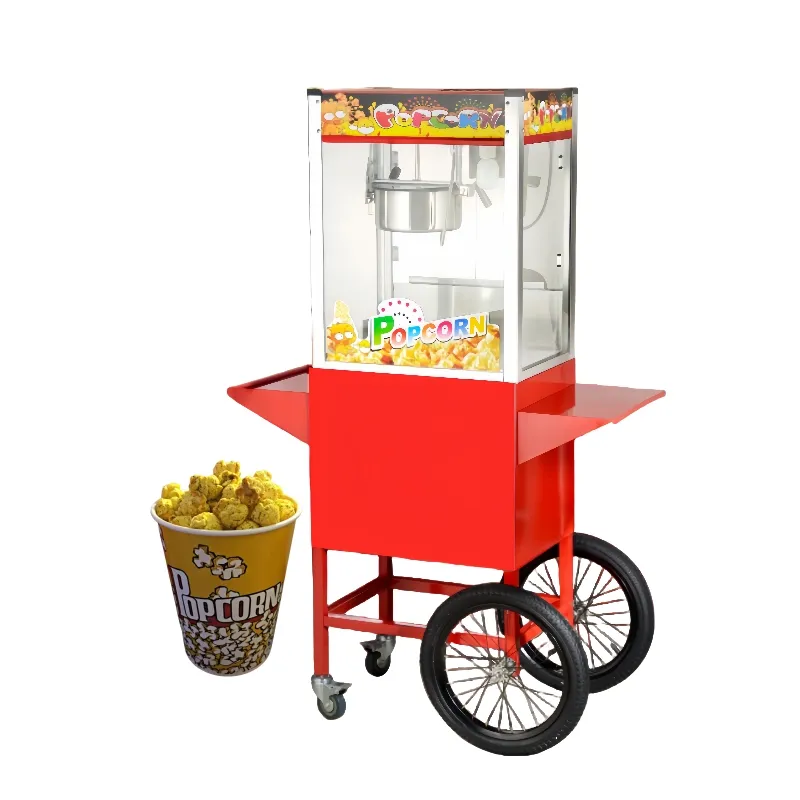 Kommerzielle automatische Popcorn-Maschine mit Rad Industrielle süße Karamell-Popcorn-Maschine mit Wagen für Kino