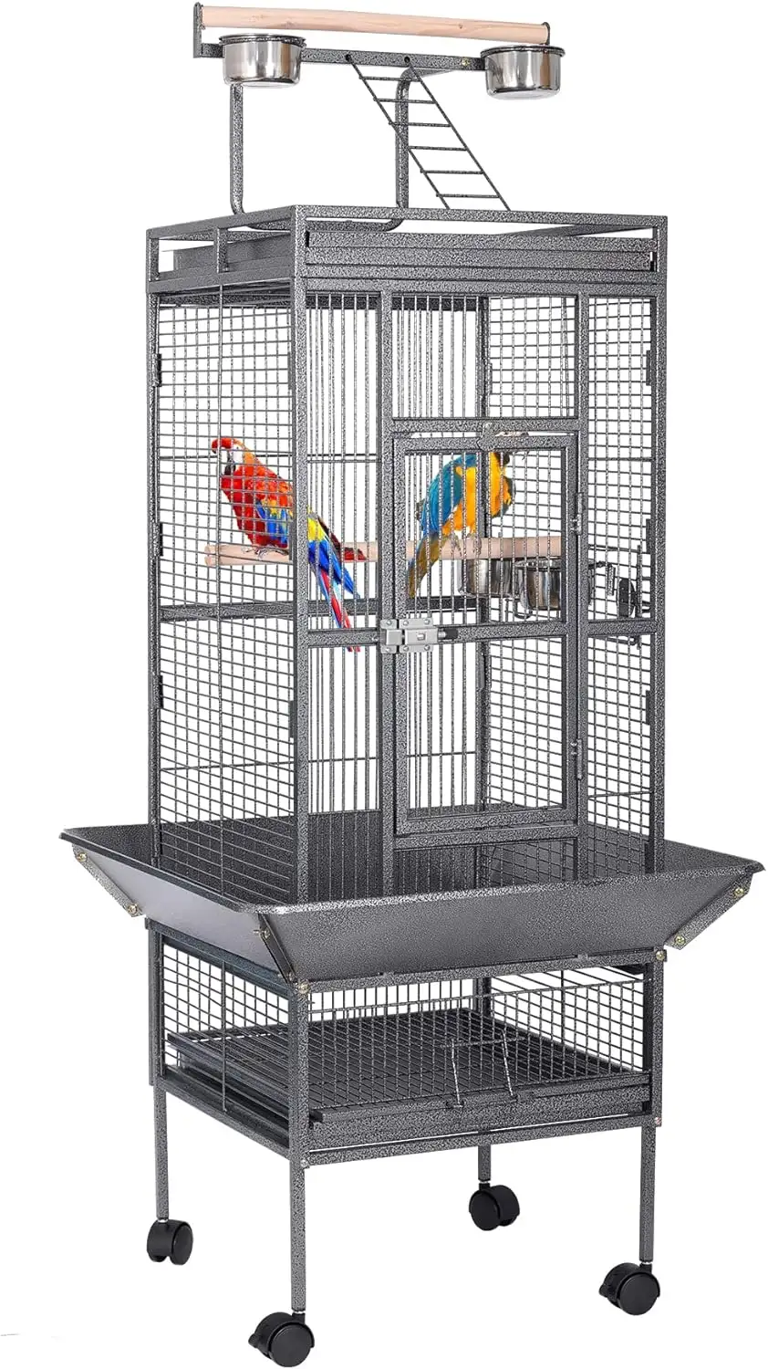 Toptan 68 inç lüks tasarımlar siyah çelik metal demir aviary kanarya budgie finch pet büyük papağan aşk kuş kafesi satılık