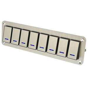 カーボート8ギャング5ピントグルロッカースイッチパネル12V/24VサーキットブレーカーブルーLEDインジケーターアルミニウム合金ゴールドトーン