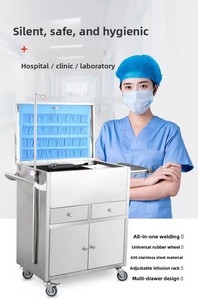 Chariot médical moderne chariot avec surface miroir double portes en acier inoxydable pour les hôpitaux et les cliniques - Product Image 4