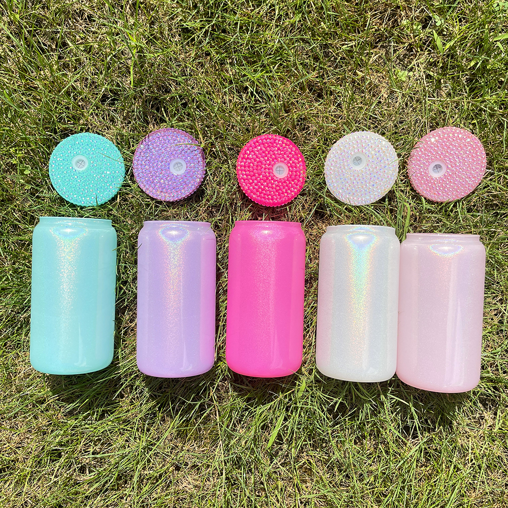 16oz shimmer glass can with bling lid