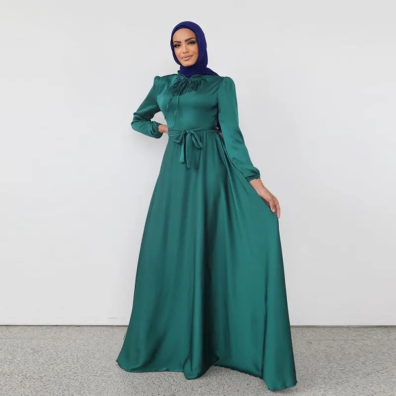 New Arrival High Quality Plus Size Islamic Clothing Ladies Long Sleeve Jilbab Abaya Muslim Dress Elegant Dubai Woman Satin Skirt