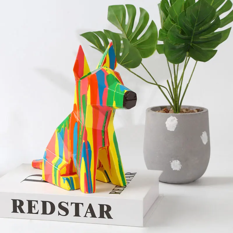 Vendita calda resina artigianato di colore fluido blocchi di costruzione cane statua in resina dipinta cane