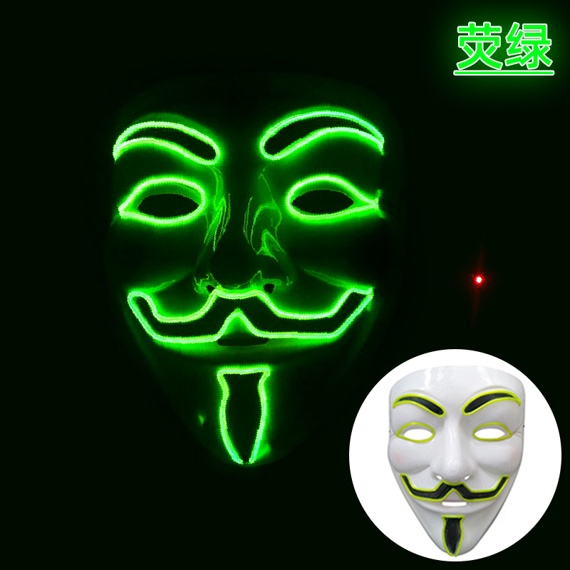 Maschera luminosa verde fluo vendetta a forma di V bianca