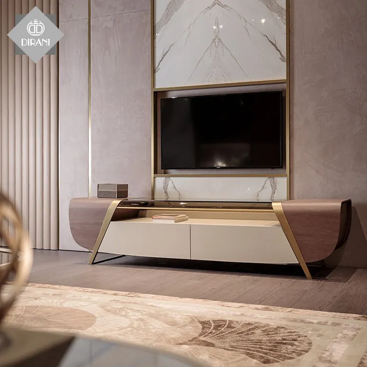 In acciaio inox Italiano meuble unità tv living room furniture set tv stand in legno da tavolo in marmo moderno mobile porta tv