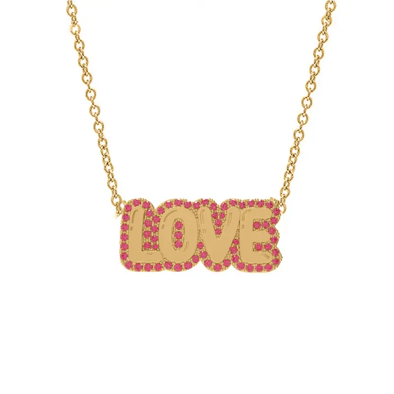 Lujo Simple PVD chapado en oro Acero inoxidable color circón Rhinestone MAMA LOVE letras colgante collar para mujeres niñas